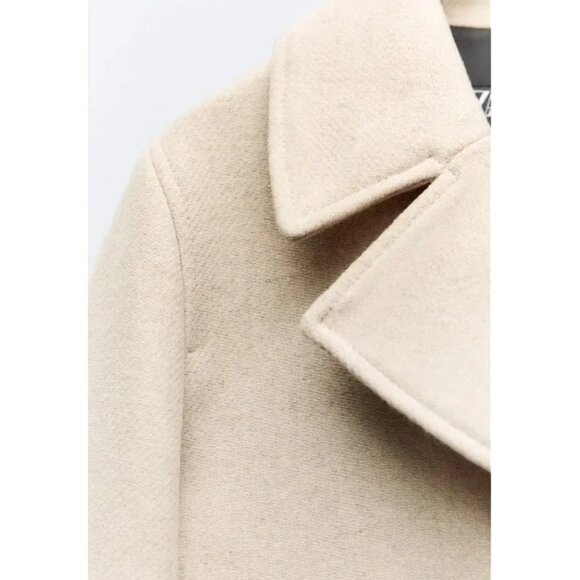NWOT Zara sand double breasted statement button cropped pea coat, XL - Picture 9 of 16